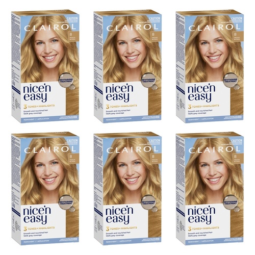 Clairol Nice 'N Easy 8 Natural Medium Blonde Permanent Hair Colour Pack of 6