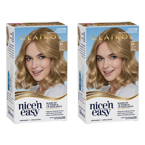 Clairol Nice 'N Easy 8A Natural Medium Ash Blonde Permanent Hair Pack of 2
