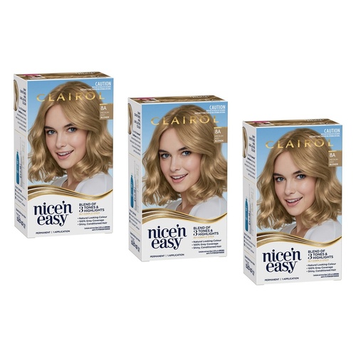 Clairol Nice 'N Easy 8A Natural Medium Ash Blonde Permanent Hair Pack of 3