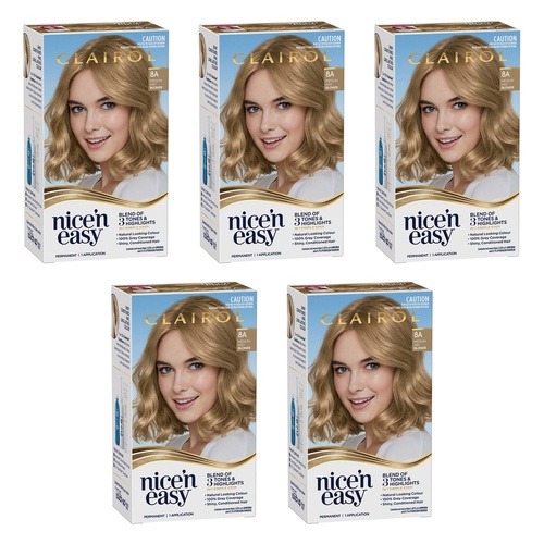 Clairol Nice 'N Easy 8A Natural Medium Ash Blonde Permanent Hair Pack of 5