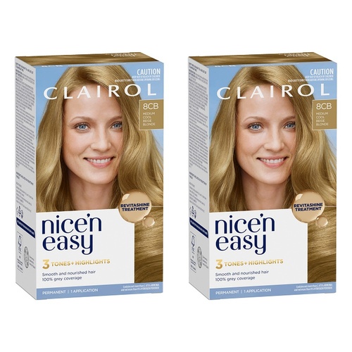 Clairol Nice 'N Easy 8CB Natural Medium Champagne Blonde Hair Colour Pack of 2