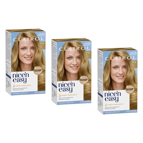 Clairol Nice 'N Easy 8CB Natural Medium Champagne Blonde Hair Colour Pack of 3