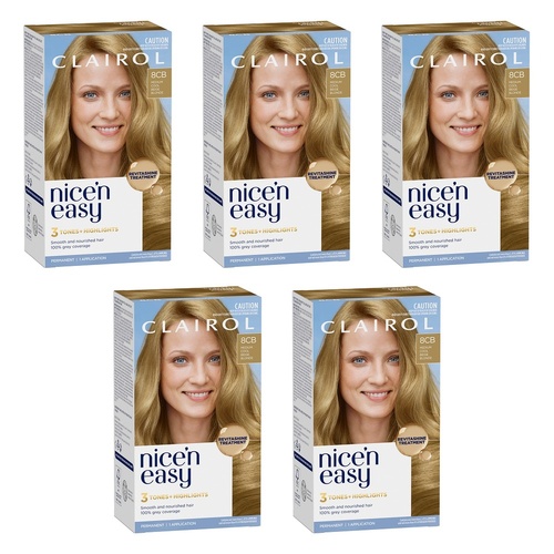 Clairol Nice 'N Easy 8CB Natural Medium Champagne Blonde Hair Colour Pack of 5