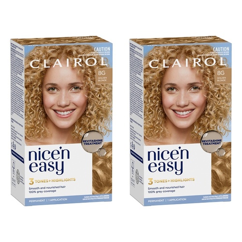 Clairol Nice 'N Easy 8G Natural Golden Blonde Permanent Hair Colour Pack of 2