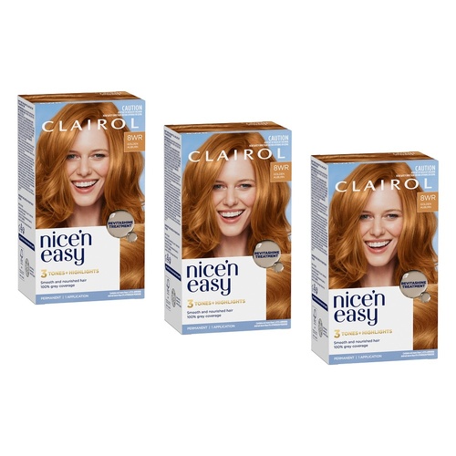 Clairol Nice 'N Easy 8WR Natural Gold Auburn Permanent Hair Colour Pack of 3