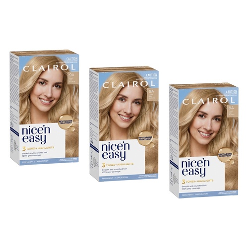 Clairol Nice 'N Easy 9A Natural Light Ash Blonde Permanent Hair Colour Pack of 3