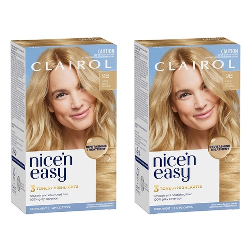 Clairol Nice 'N Easy 9B Light Beige Blonde Permanent Hair Colour Pack of 2