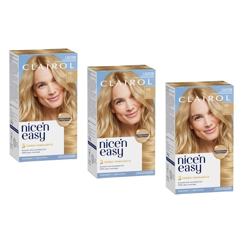 Clairol Nice 'N Easy 9B Light Beige Blonde Permanent Hair Colour Pack of 3