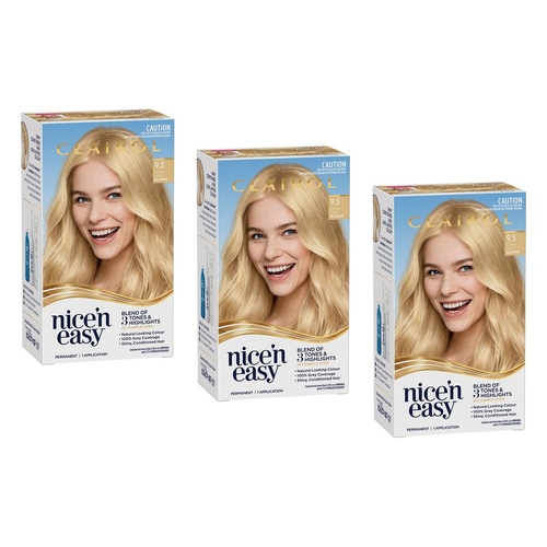 Clairol Nice 'N Easy 9.5 Extra Light Blonde Permanent Hair Colour Pack of 3