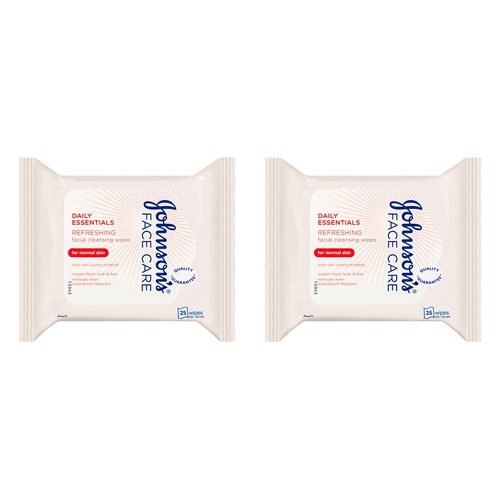 Johnson's Face Care Refreshing Cleansing Wipes for Normal Skin 25 Pack of 2
