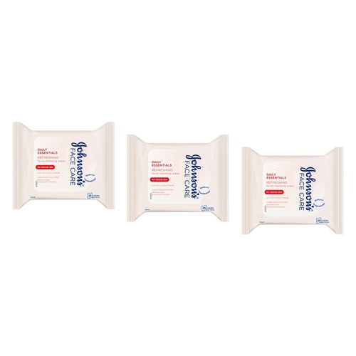 Johnson's Face Care Refreshing Cleansing Wipes for Normal Skin 25 Pack of 3