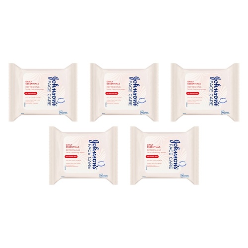 Johnson's Face Care Refreshing Cleansing Wipes for Normal Skin 25 Pack of 5