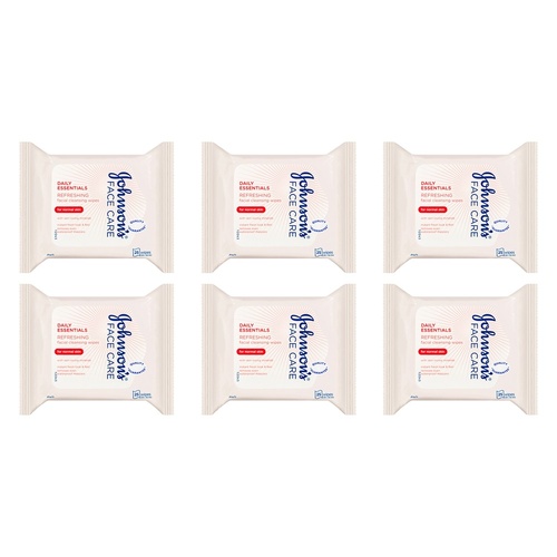 Johnson's Face Care Refreshing Cleansing Wipes for Normal Skin 25 Pack of 6