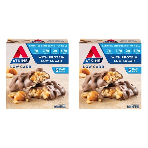 Atkins Caramel Chocolate Nut Roll 5 Pack Bundle of 2