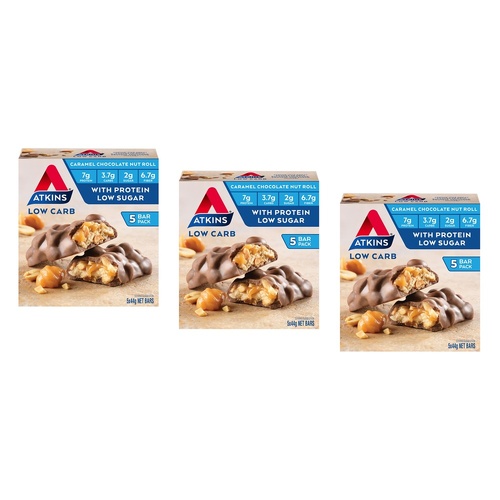 Atkins Caramel Chocolate Nut Roll 5 Pack Bundle of 3