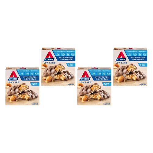 Atkins Caramel Chocolate Nut Roll 5 Pack Bundle of 4