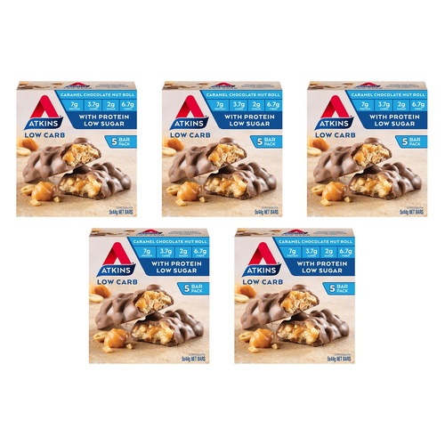 Atkins Caramel Chocolate Nut Roll 5 Pack Bundle of 5