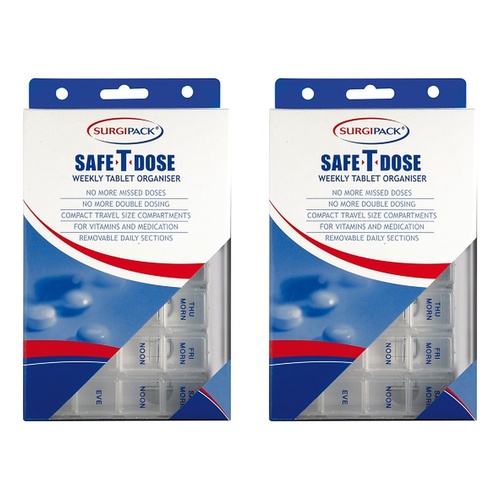SurgiPack Safe-T-Dose Weekly Pill Organiser Small Pack of 2