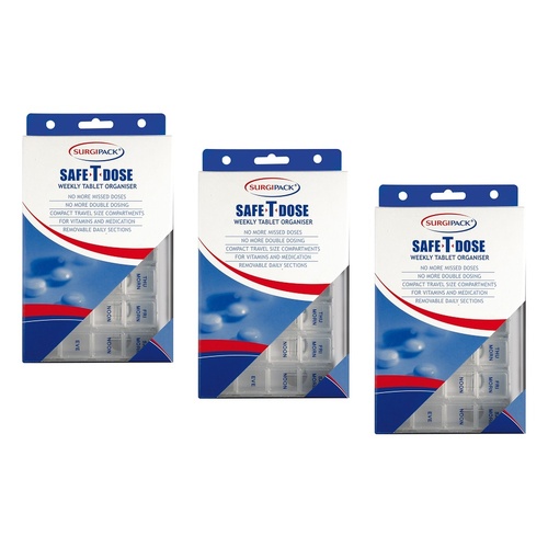 SurgiPack Safe-T-Dose Weekly Pill Organiser Small Pack of 3