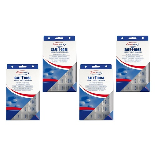SurgiPack Safe-T-Dose Weekly Pill Organiser Small Pack of 4