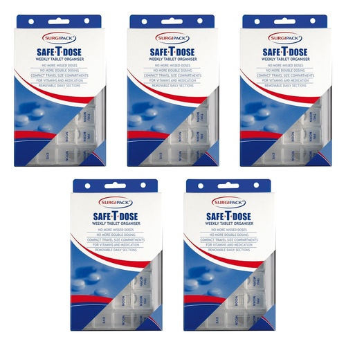 SurgiPack Safe-T-Dose Weekly Pill Organiser Small Pack of 5