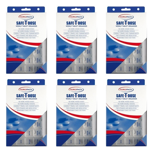 SurgiPack Safe-T-Dose Weekly Pill Organiser Small Pack of 6