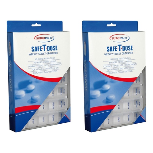 SurgiPack Safe-T-Dose Weekly Pill Organiser Large Pack of 2
