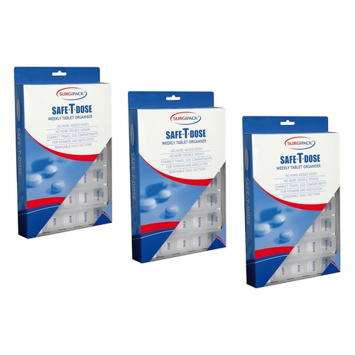 SurgiPack Safe-T-Dose Weekly Pill Organiser Large Pack of 3