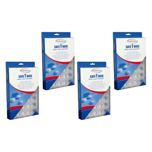 SurgiPack Safe-T-Dose Weekly Pill Organiser Large Pack of 4