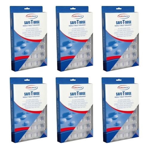 SurgiPack Safe-T-Dose Weekly Pill Organiser Large Pack of 6