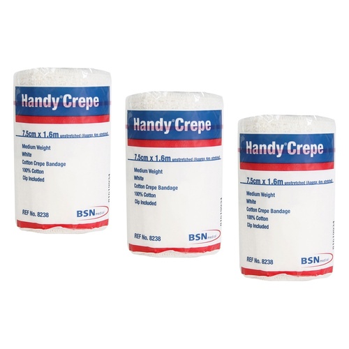 Handy Handycrepe Medium Non-Adhesive Support Bandage 7.5cm x 1.6m Pack of 3