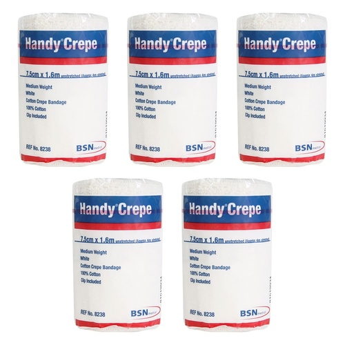 Handy Handycrepe Medium Non-Adhesive Support Bandage 7.5cm x 1.6m Pack of 5