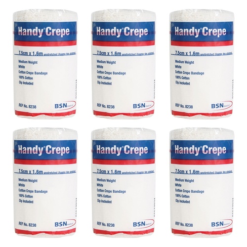 Handy Handycrepe Medium Non-Adhesive Support Bandage 7.5cm x 1.6m Pack of 6