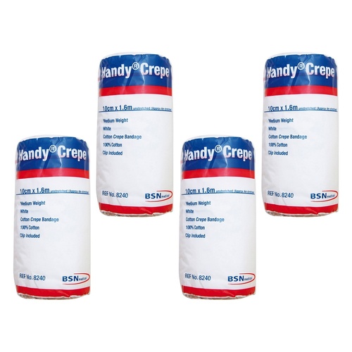 Handy Handycrepe Medium Non-Adhesive Support Bandage 10cm x 1.6m White Pack of 4