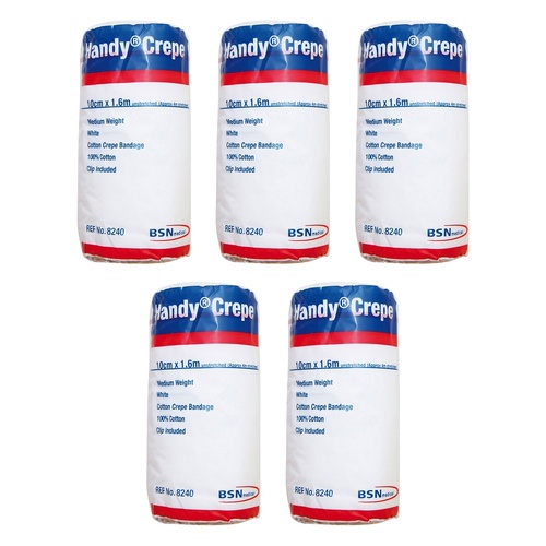 Handy Handycrepe Medium Non-Adhesive Support Bandage 10cm x 1.6m White Pack of 5