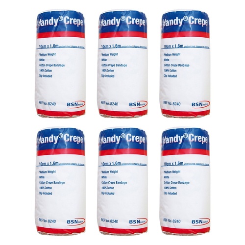 Handy Handycrepe Medium Non-Adhesive Support Bandage 10cm x 1.6m White Pack of 6