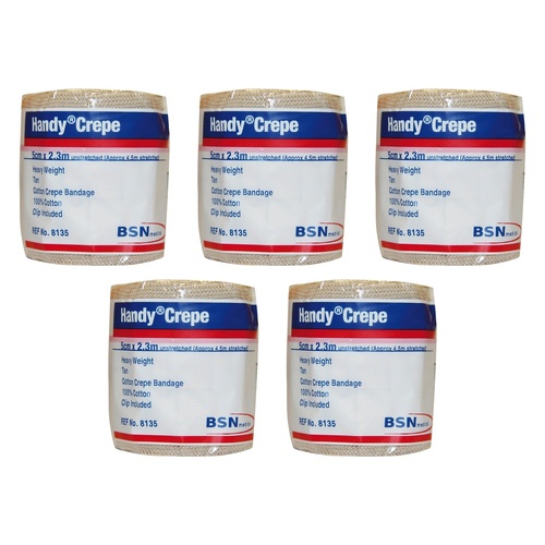 Handy Handycrepe Heavy Weight Non-Adhesive Support Bandage 5cm x 2.5m Pack of 5