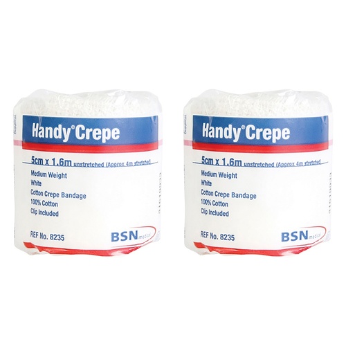 HANDY Handycrepe Medium Weight Bandage White 5cm x 1.6m Pack of 2