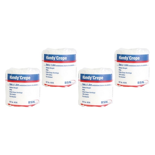 HANDY Handycrepe Medium Weight Bandage White 5cm x 1.6m Pack of 4