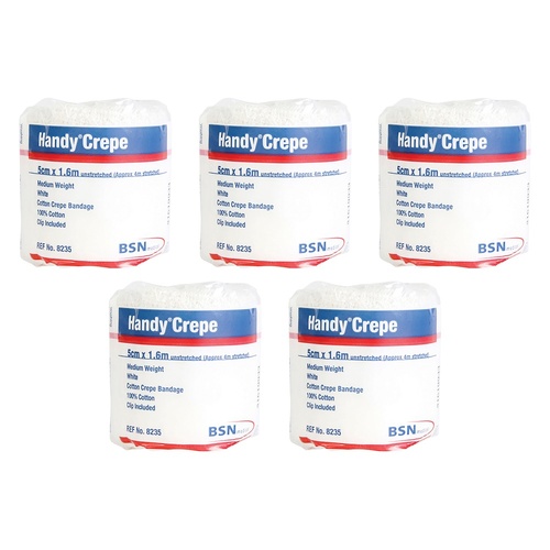 HANDY Handycrepe Medium Weight Bandage White 5cm x 1.6m Pack of 5