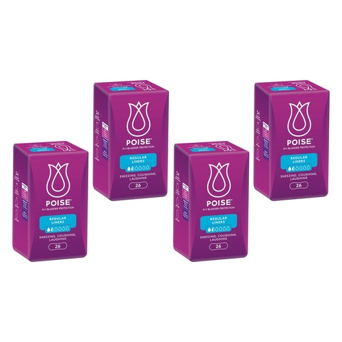 Poise Regular Liners 26 Pack x 6 Bundle of 4