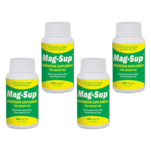 Mag-Sup Magnesium Supplement High Absorption 250 Tablets Pack of 4