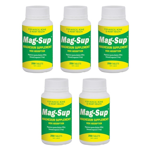 Mag-Sup Magnesium Supplement High Absorption 250 Tablets Pack of 5