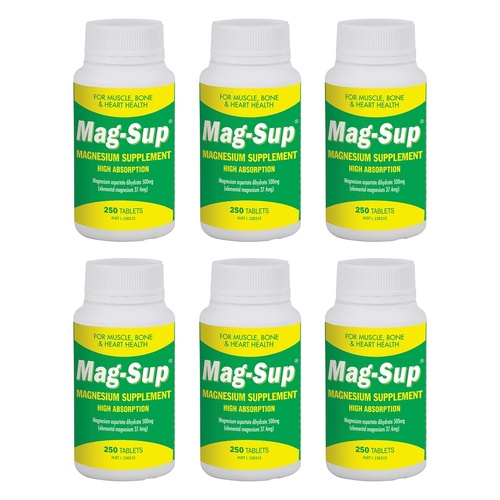 Mag-Sup Magnesium Supplement High Absorption 250 Tablets Pack of 6