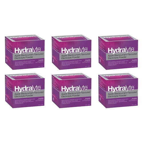 Hydralyte Apple Blackcurrant Flavoured Electrolyte Powder 10 Pack Bundle of 6