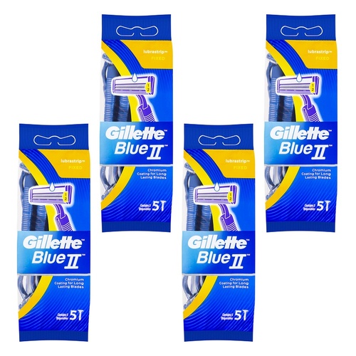 Gillette Blue II Disposable Razor, 5 Pack x 12 Bundle of 4