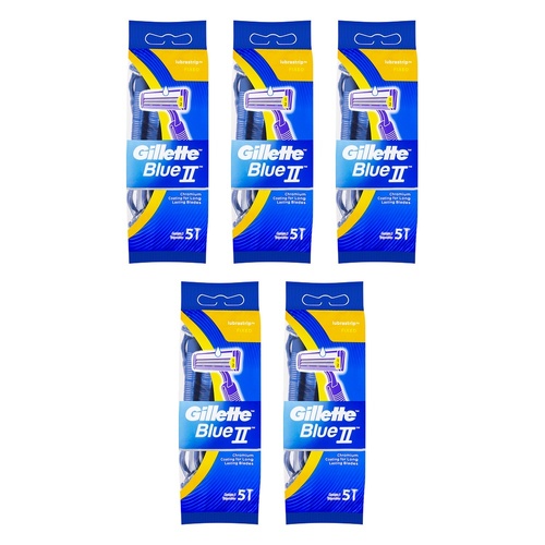 Gillette Blue II Disposable Razor, 5 Pack x 12 Bundle of 5