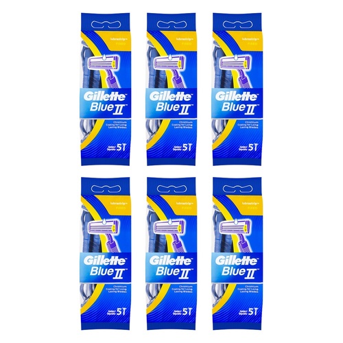 Gillette Blue II Disposable Razor, 5 Pack x 12 Bundle of 6