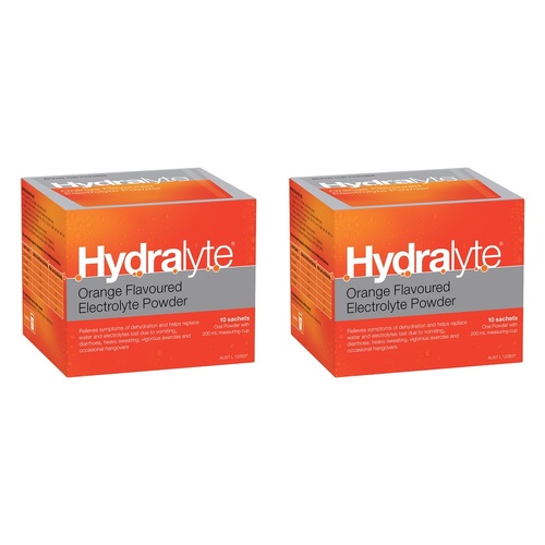 Hydralyte Orange Flavoured Electrolyte Powder 10 Pack Bundle of 2