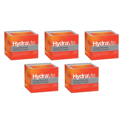 Hydralyte Orange Flavoured Electrolyte Powder 10 Pack Bundle of 5